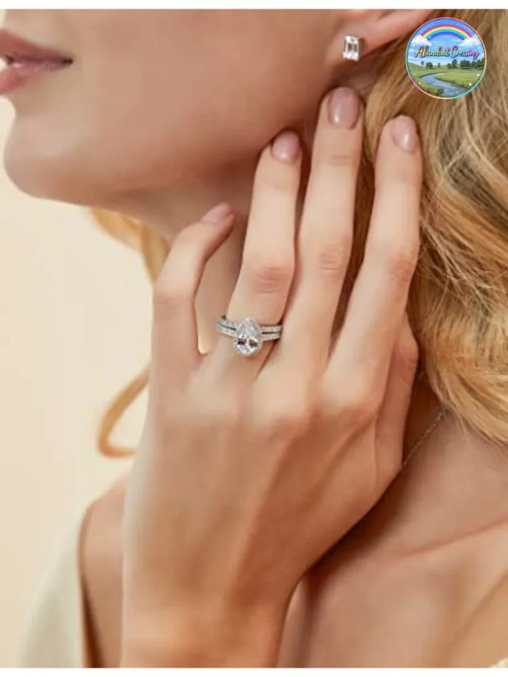 925 Sterling Silver Bridal Ring Set Women Teardrop CZ Engagement Wedding Band